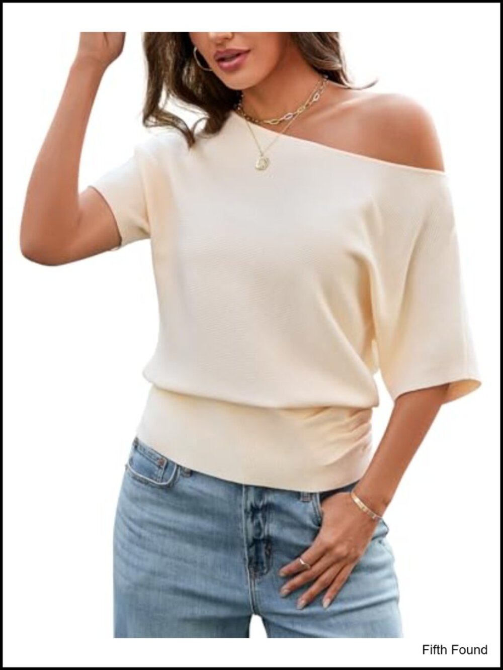 Off Shoulder Short Sleeve Batwing Sweater Top Cinched Waist Knit Women